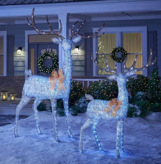 Christmas-65 in cool white 200 light led silver deer with gold bow