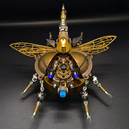 3D Metal DIY Mechanical Rotatable Beetle Model Building Kits Assembly Kit with Voice Control Light Insect Puzzle Model