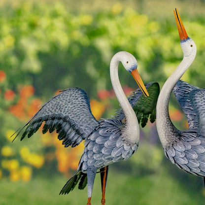 White Neck Blue-Grey Heron Garden Figurines with Spread Wings