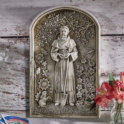 Saint Fiacre Wall Plaque   St Fiacre Gardener and Healer