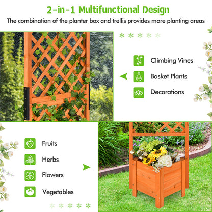 Wooden Raised Garden Bed 71�� High Planter with Trellis for Plant Flower Climbing Pot Hanging