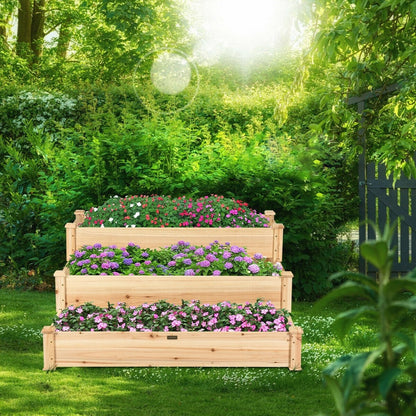 3 Tier Outdoor Raised Garden Bed Wooden Elevated Planter Box