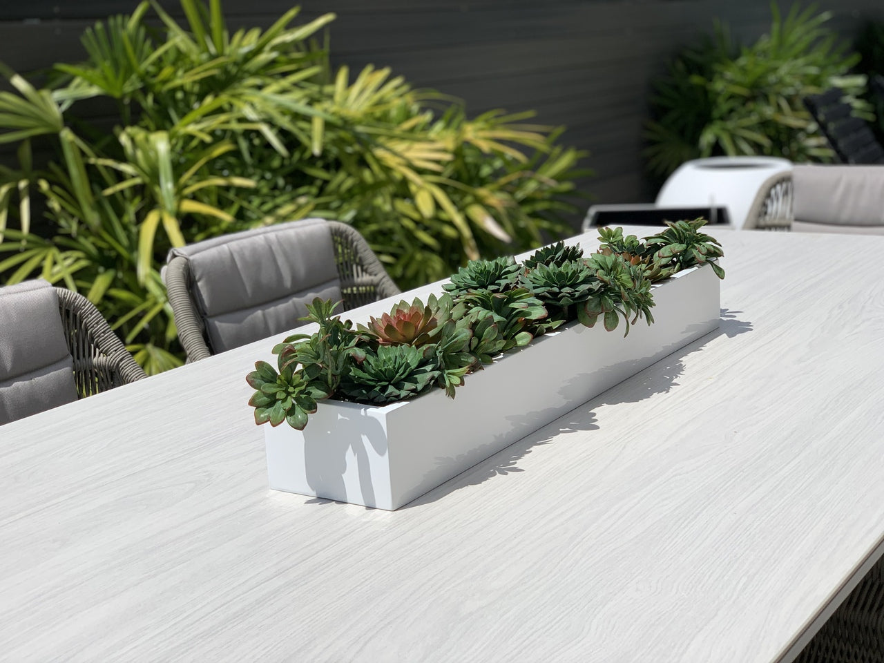 32″ Balcony Fiberglass Planter with Succulents