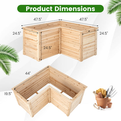 24'' L-Shaped Deep Root Planter Box Wooden Raised Garden Bed with Open-Ended Base