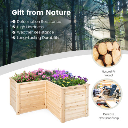 24'' L-Shaped Deep Root Planter Box Wooden Raised Garden Bed with Open-Ended Base