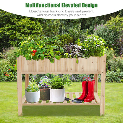 47'' Wooden Raised Garden Bed w/Bottom Shelf & Bed Liner Outdoor Elevated Planter Box