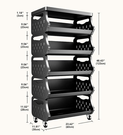 5 Tier Metal Stackable Storage Cart with Wheels