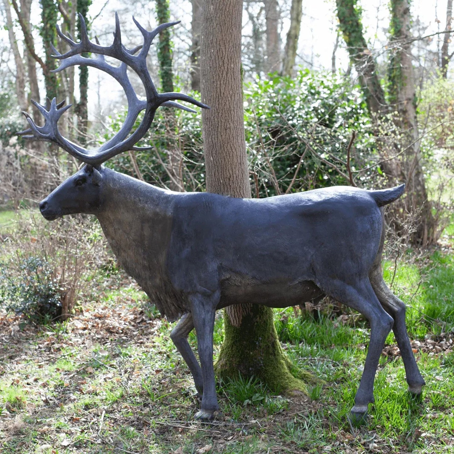 Reindeer Natural Bronze Garden Statue