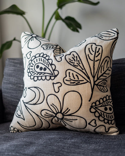 Cordelia Hand Embroidered Organic Cotton Throw Pillow