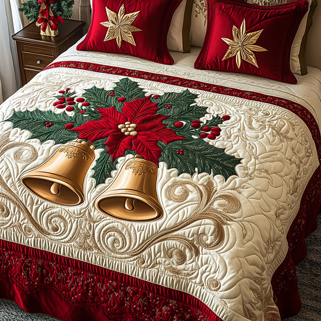 Christmas Poinsettia Bell TAI141124115 Quilt Bedding Set