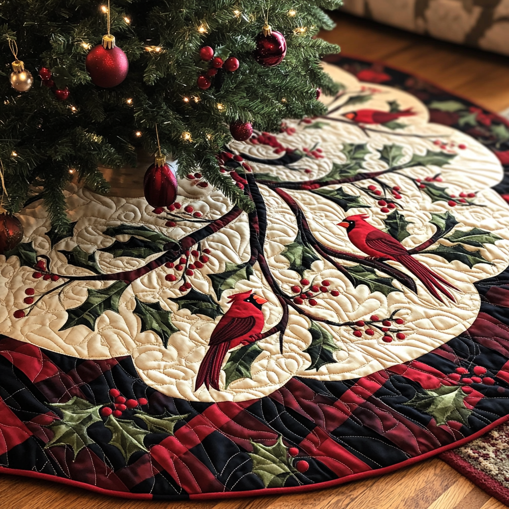 Christmas Cardinal TAI091024309 Quilted Tree Skirt