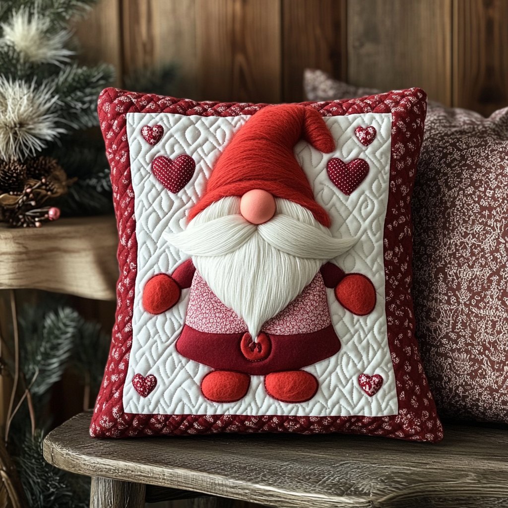 Valentine Gnome DAI241224050 Quilted Pillow Case