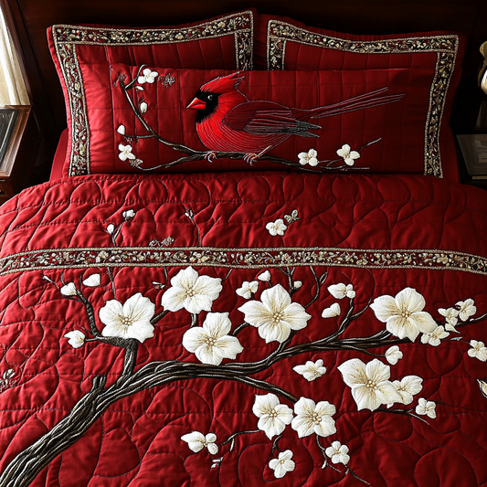 Cardinal On Blossom Branch TAI101224529 Quilt Bedding Set