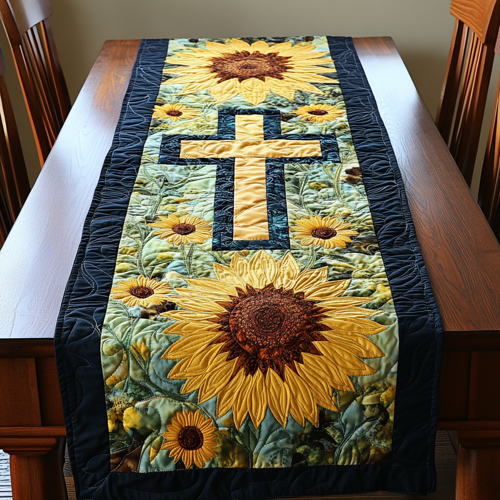 Sunflower Christian Cross DAI101224099 Quilted Table Runner