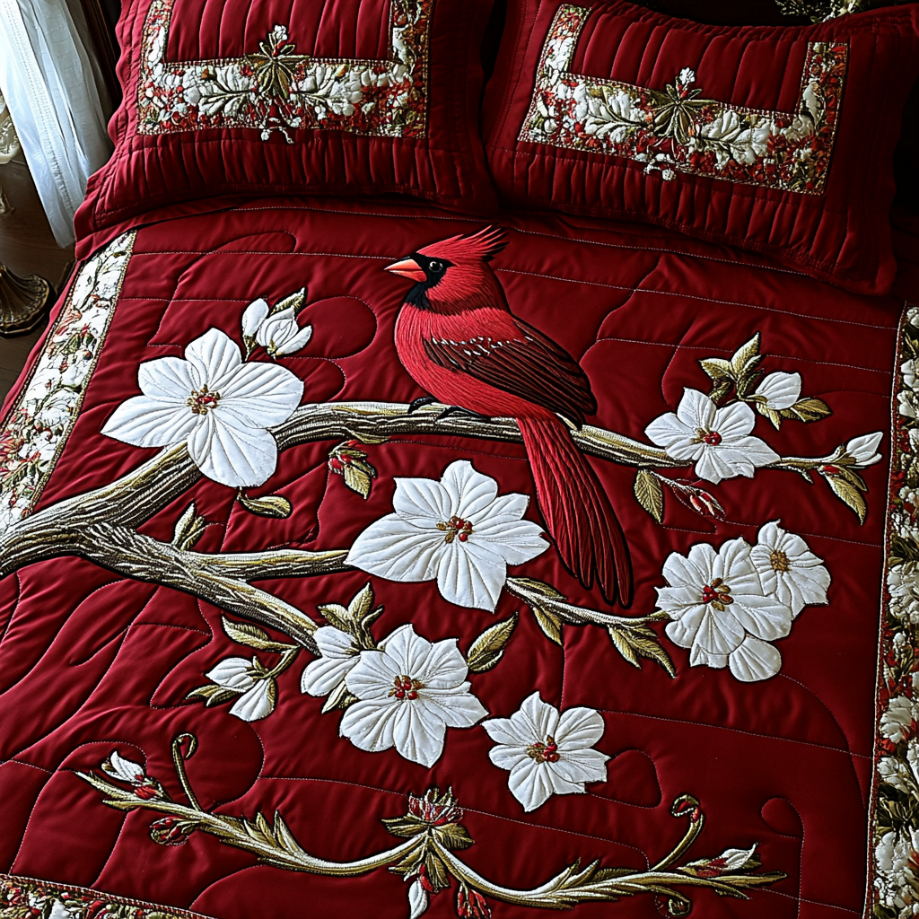 Cardinal On Blossom Branch TAI101224459 Quilt Bedding Set