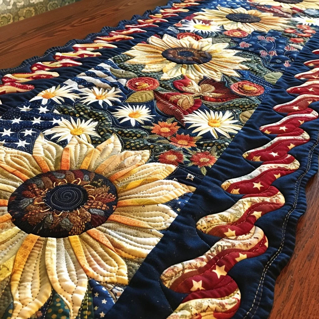 Patriotic Sunflower TAI080324084 Quilted Table Runner