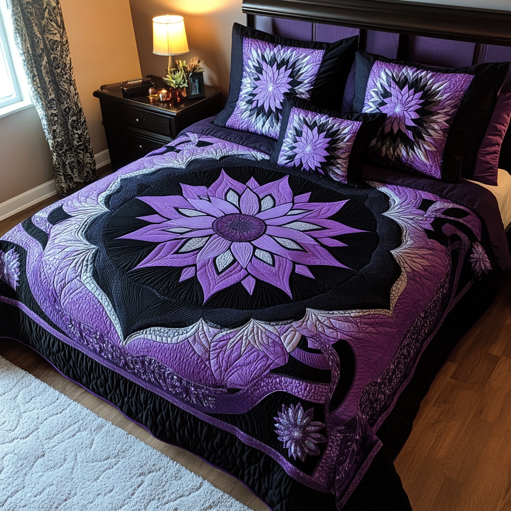 Purple Flower TAI080824133 Quilt Bedding Set