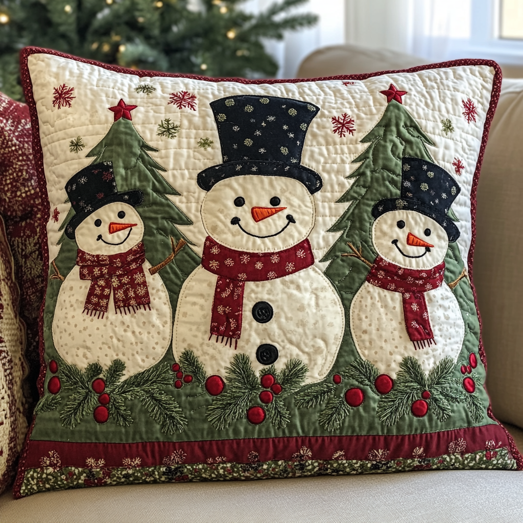 Christmas Snowman TAI141124458 Quilted Pillow Case