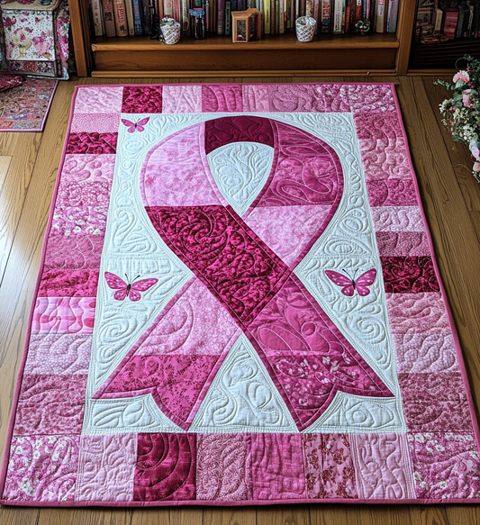 Butterfly Breast Cancer Ribbon DAI281124083 Quilt Blanket