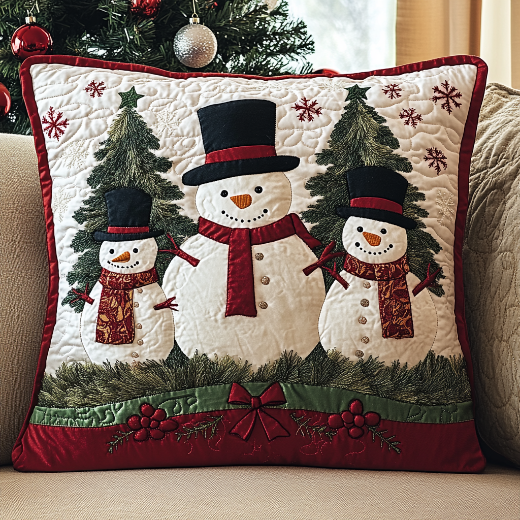 Christmas Snowman TAI141124421 Quilted Pillow Case