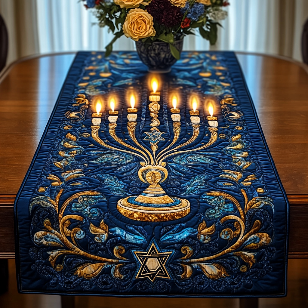 Jewish Hanukkah TAI091024398 Quilted Table Runner