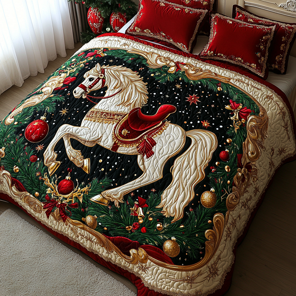 Christmas Carousel Horse TAI101224369 Quilt Bedding Set