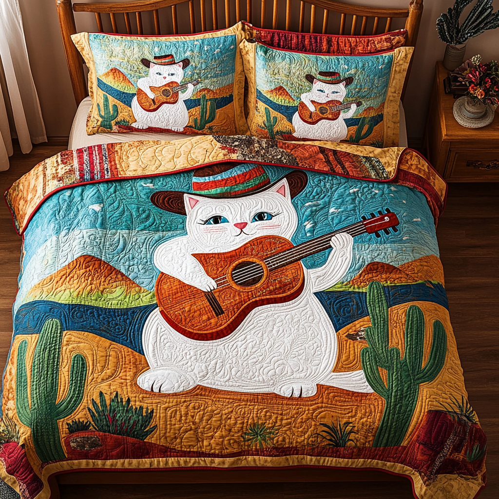 Desert Guitar Cat DAI241224218 Quilt Bedding Set