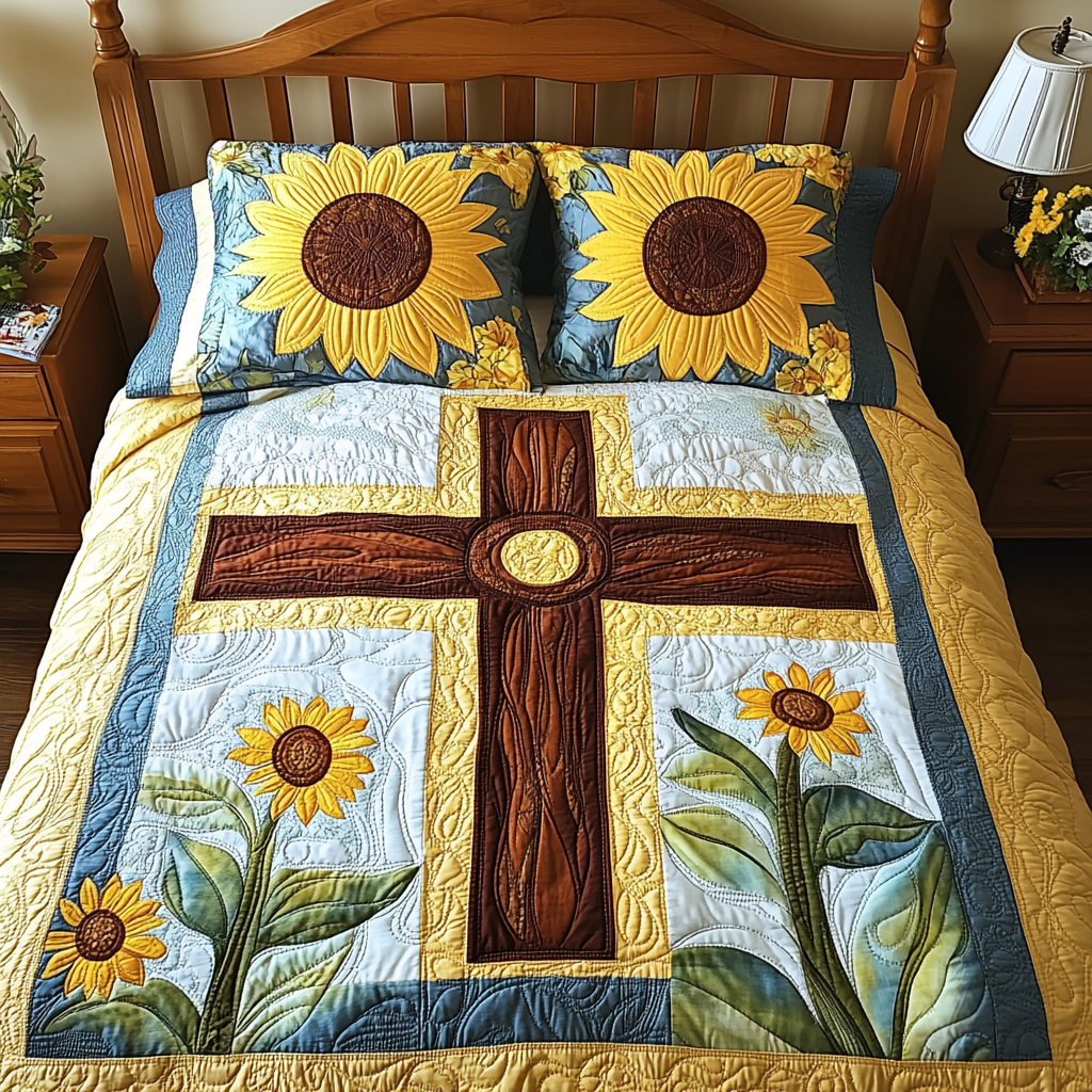 Sunflower Christian Cross DAI101224020 Quilt Bedding Set