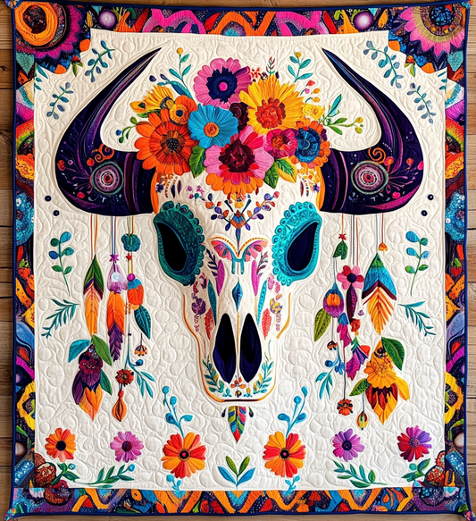 Hippie Bull Skull DAI171224037 Quilt Blanket