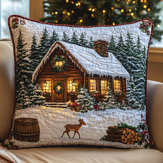 Christmas House Deer TAI141124439 Quilted Pillow Case