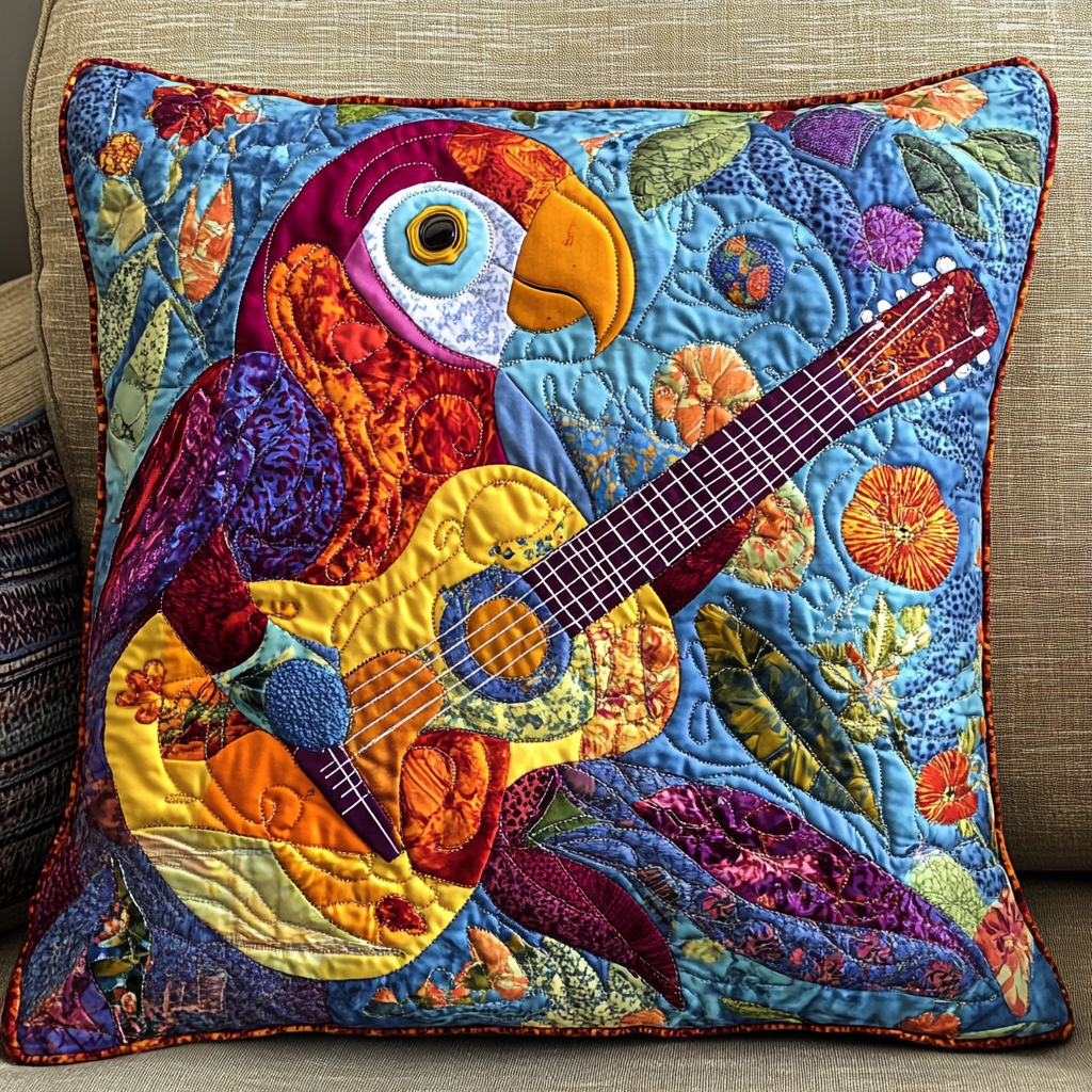 Parrot Guitarist DAI241224115 Quilted Pillow Case