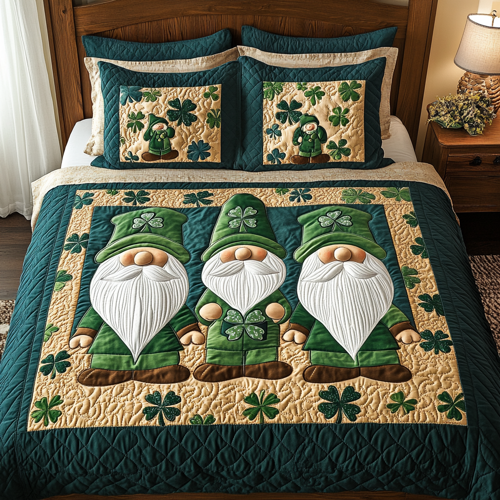 St Patrick Gnome TAI101224497 Quilt Bedding Set