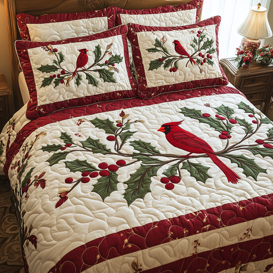 Christmas Cardinal TAI101224441 Quilt Bedding Set