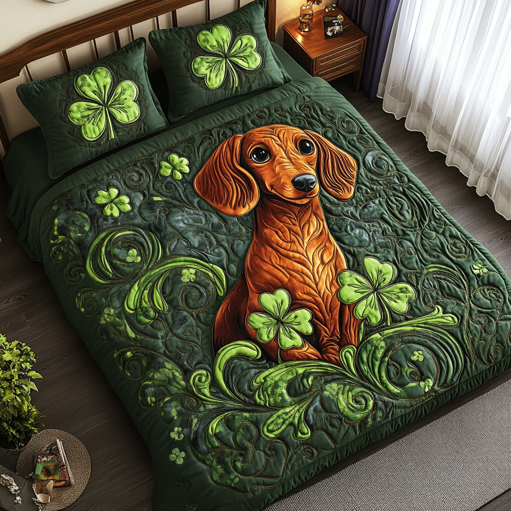 St Patrick's Day Dachshund DAI241224252 Quilt Bedding Set