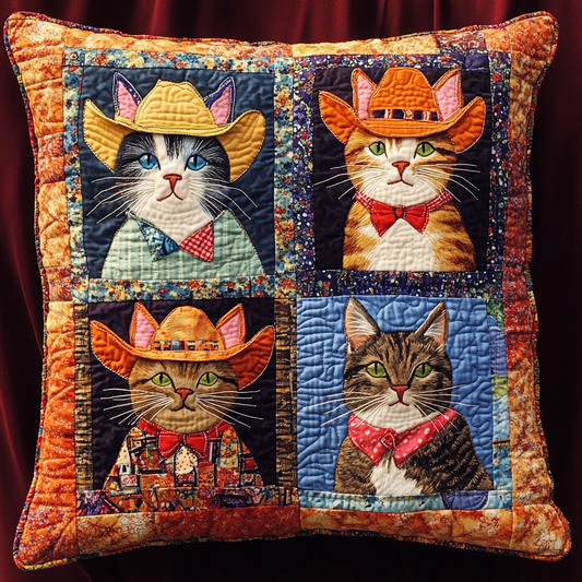 Cowboy Cat DAI241224058 Quilted Pillow Case