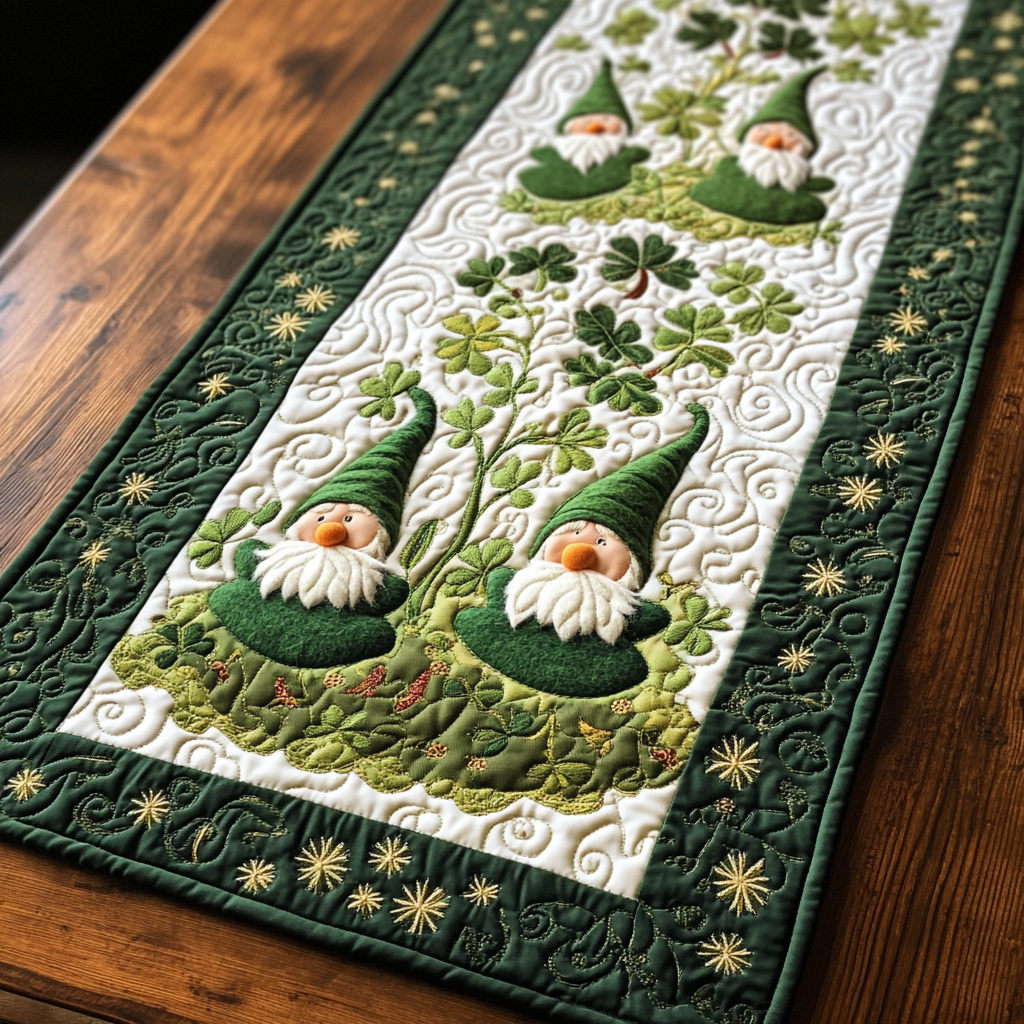 St Patrick's Day Gnome DAI051224171 Quilted Table Runner