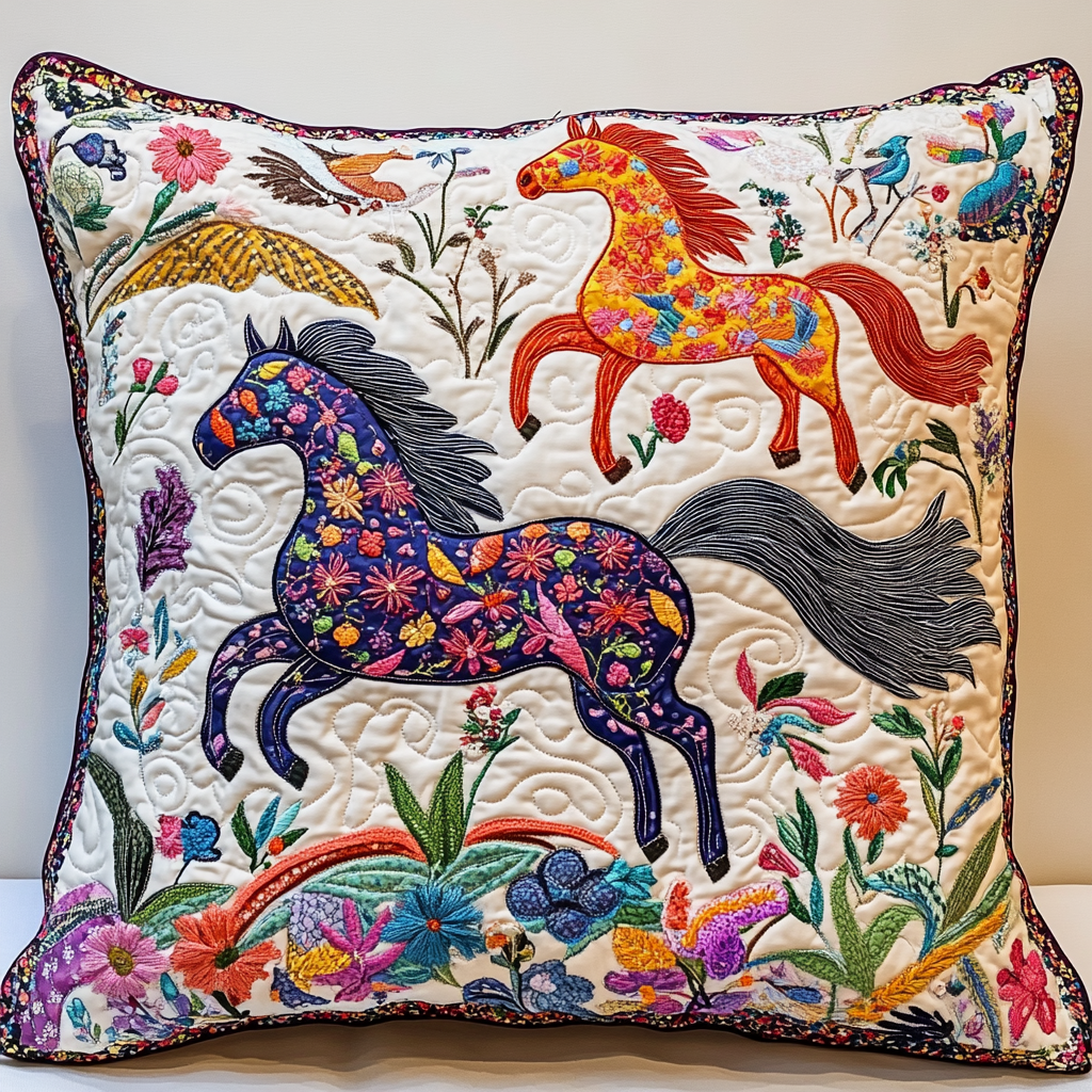 Floral Horse TAI181024489 Quilted Pillow Case