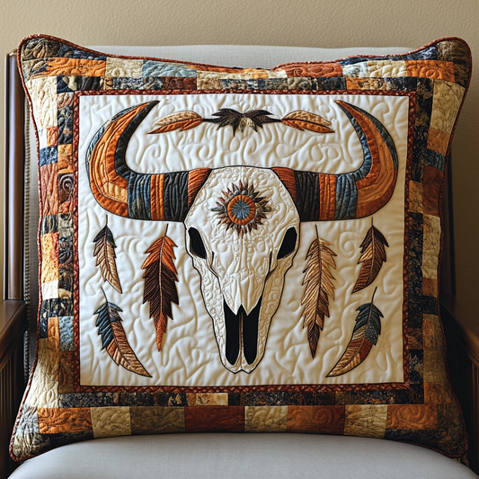 Tribal Bull Skull DAI241224030 Quilted Pillow Case