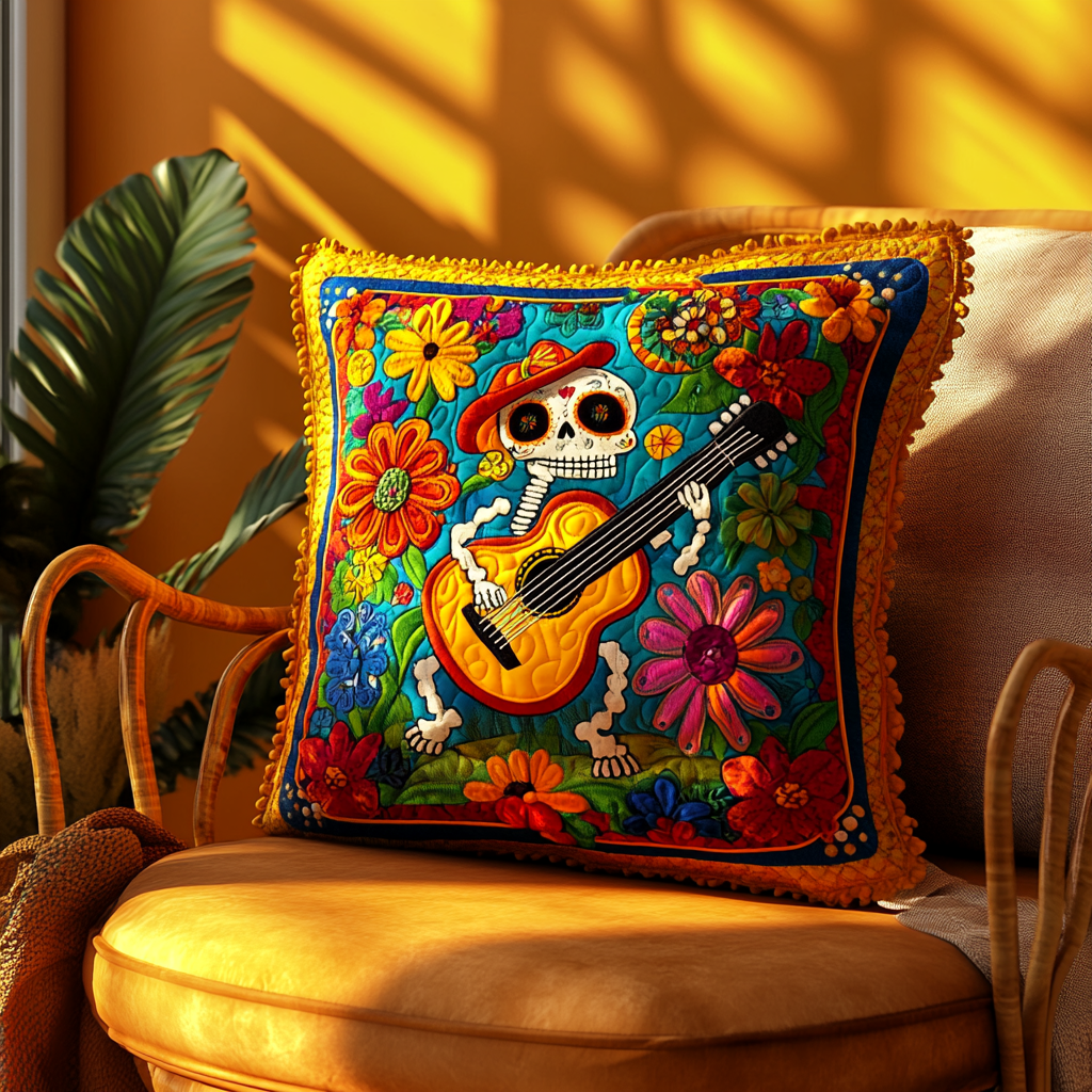 Skeleton Guitarist DAI241224084 Quilted Pillow Case