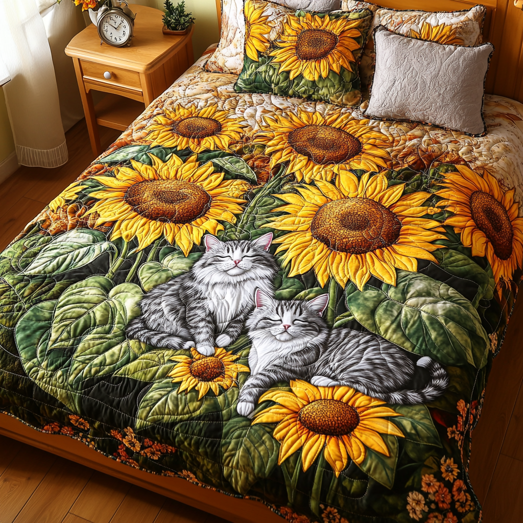 Cats In Sunflower Garden TAI111124081 Quilt Bedding Set