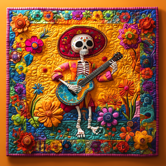 Skeleton Guitarist DAI241224005 Quilted Placemats