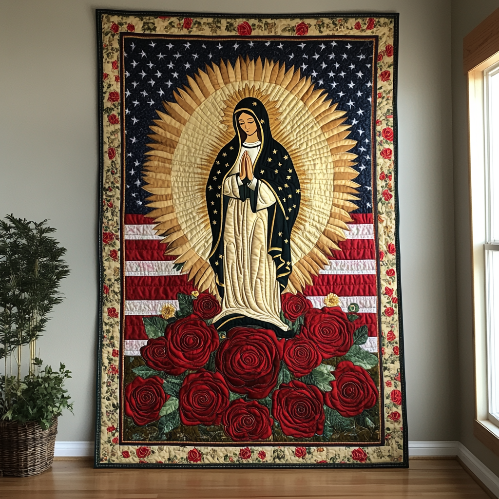 Patriotic Mother Mary DAI141124524 Quilt Blanket