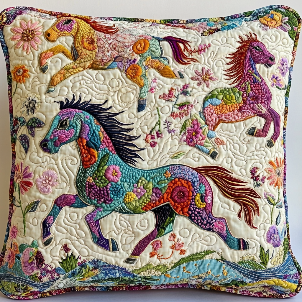 Floral Horse TAI181024401 Quilted Pillow Case