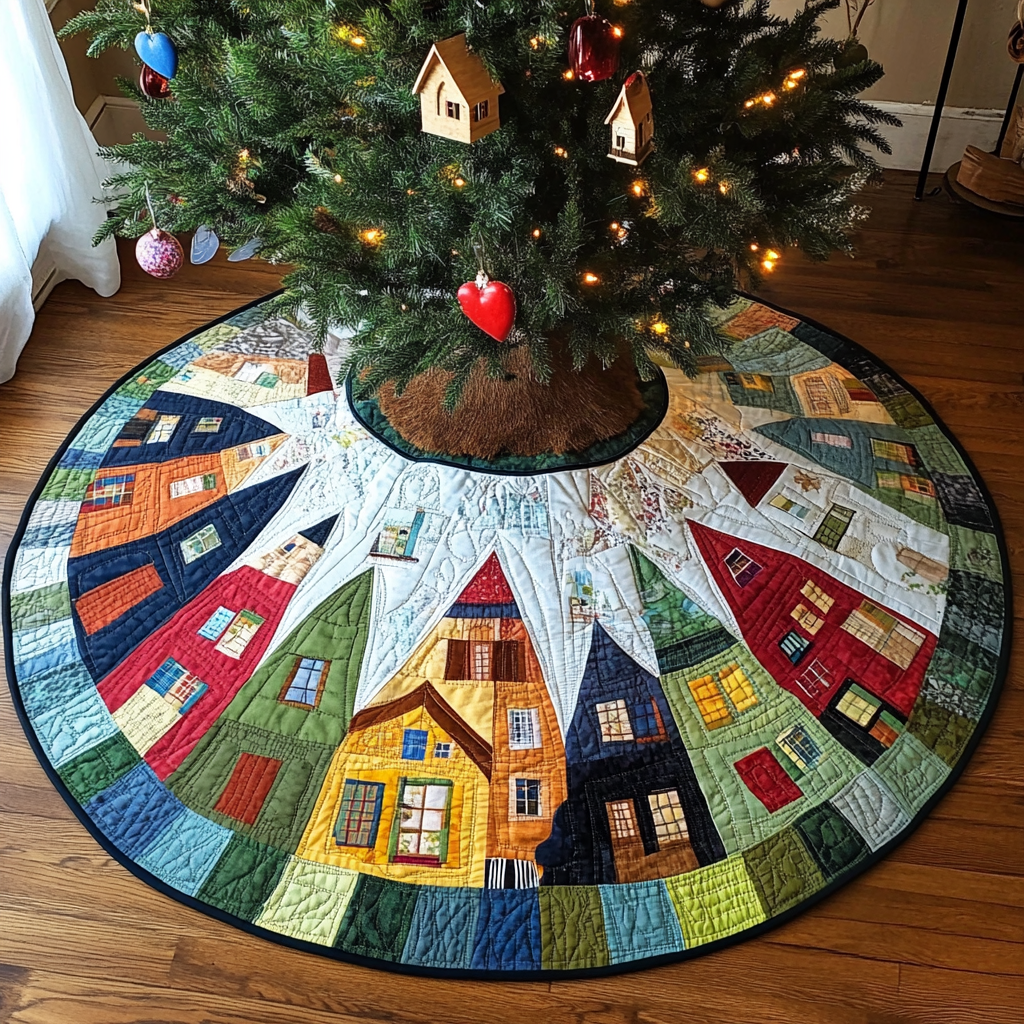 Christmas Houses TAI040924318 Quilted Tree Skirt