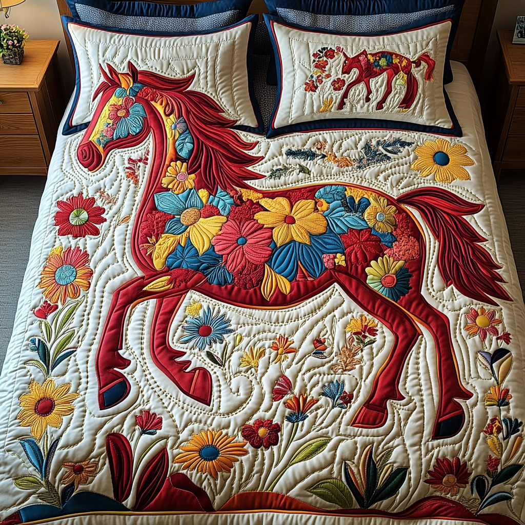 Floral Horse TAI101224357 Quilt Bedding Set