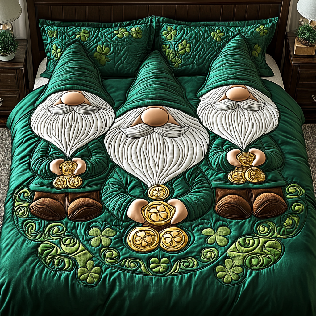 St Patrick Gnome TAI101224507 Quilt Bedding Set