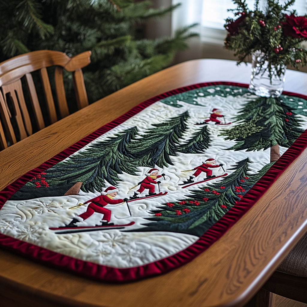 Skiing Santa DAI181124109 Quilted Table Runner