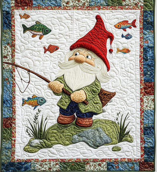 Fishing Gnome DAI241224497 Quilt Blanket