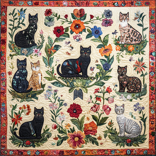 Cats In The Garden TAI151024425 Quilt Blanket