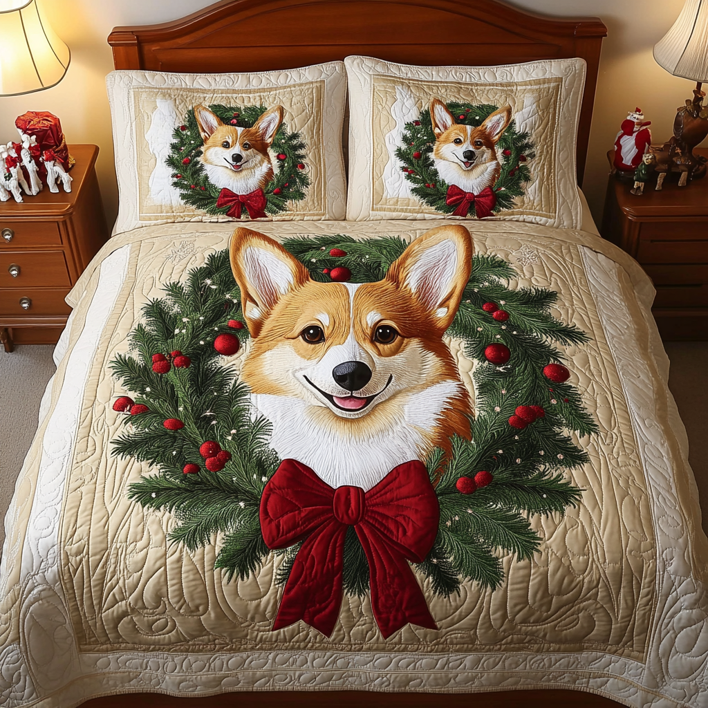 Christmas Corgi TAI111124108 Quilt Bedding Set